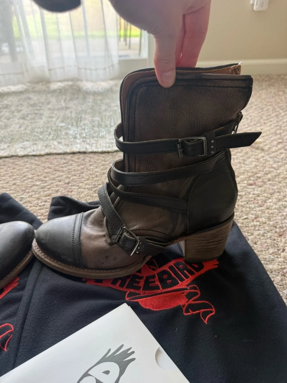 Freebird “Canyon” Black Leather Strappy Block Heel Ankle Boots - Picture 4 of 6